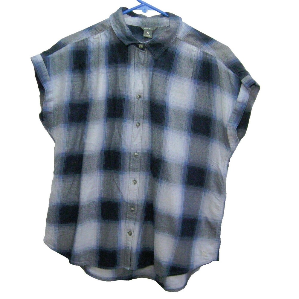 EDDIE BAUER Women's (Size Small) Blue Checks Sleeveless Button Front Shirt Top